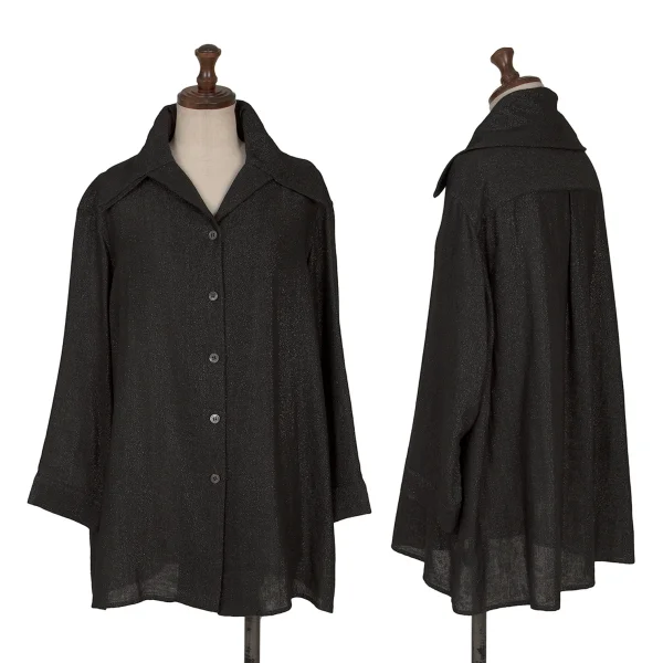 ROMEO GIGLI Rayon Blend Glitter Open Collar Shirt Black 9T K-165367_001