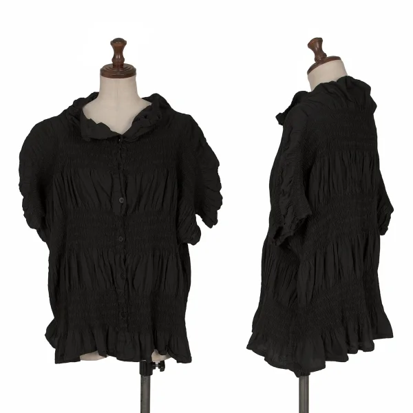 ISSEY MIYAKE me Dyed Pleats Short Sleeve Blouse Black Free K-165380_001