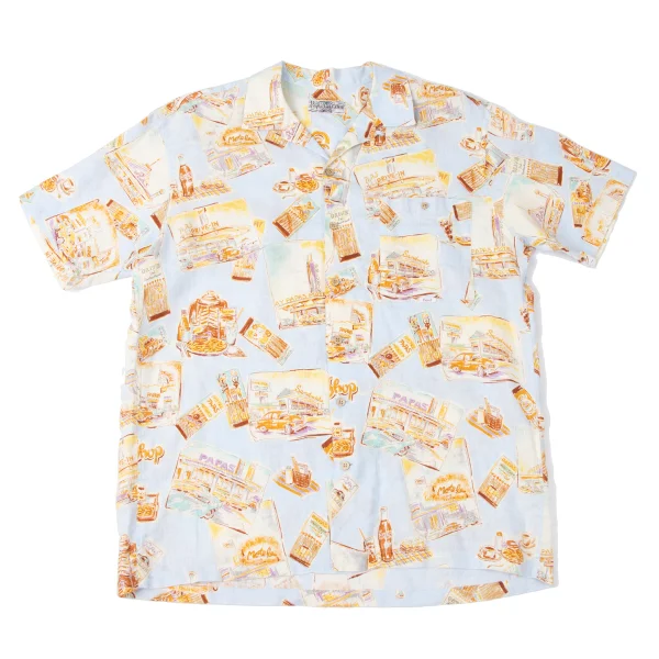 Papas Patterned Open Collar Short Sleeve Shirt Sky blue,Multi-Color 48M K-165406_001