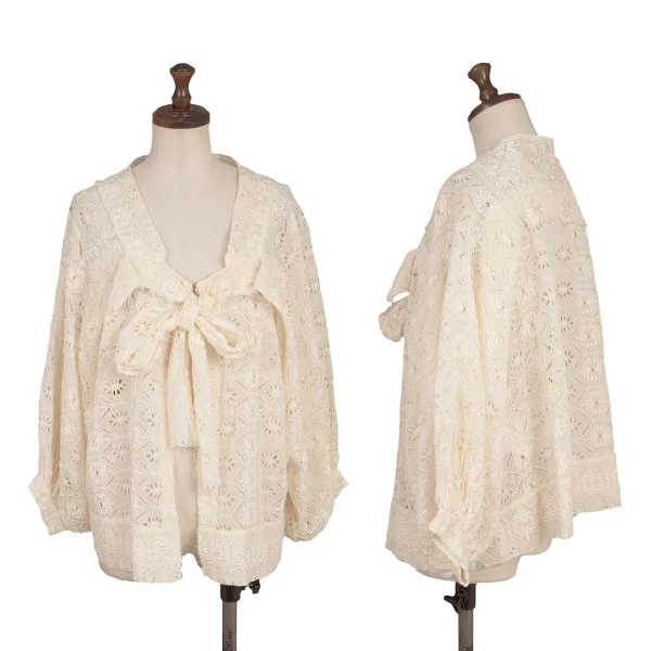 ジュンヤワタナベ コムデギャルソンJUNYA WATANABE COMME des GARCONS リボンフロントレースカーディガン アイボリーS