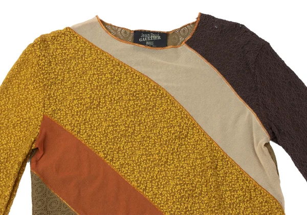 Jean Paul GAULTIER MAILLE Floral Lace Diagonal Switching Mesh T-shirt K-165427_003