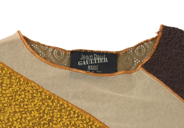 Jean Paul GAULTIER MAILLE Floral Lace Diagonal Switching Mesh T-shirt K-165427_004