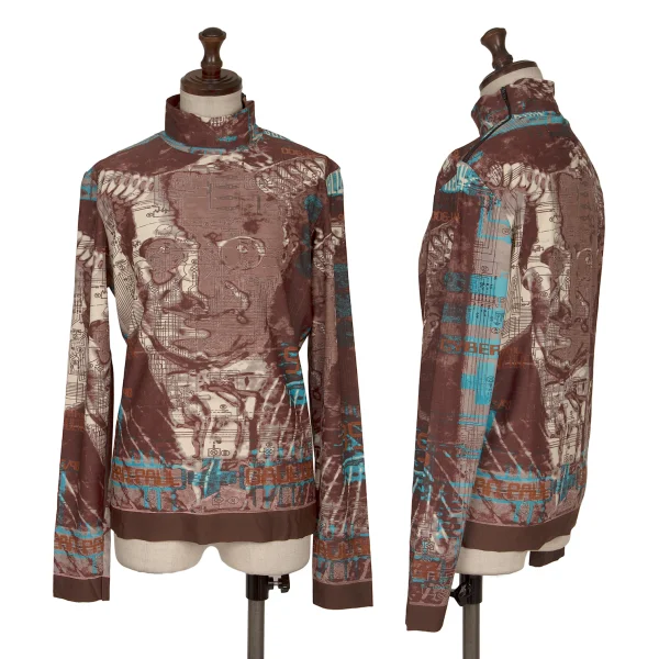 Jean Paul GAULTIER MAILLE Face Printed High Neck Stretch Mesh T-shirt Bordeaux 48 K-165428_001