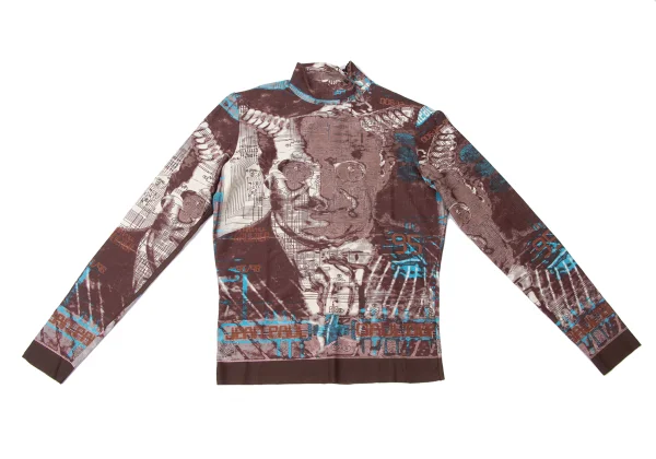 Jean Paul GAULTIER MAILLE Face Printed High Neck Stretch Mesh T-shirt K-165428_002