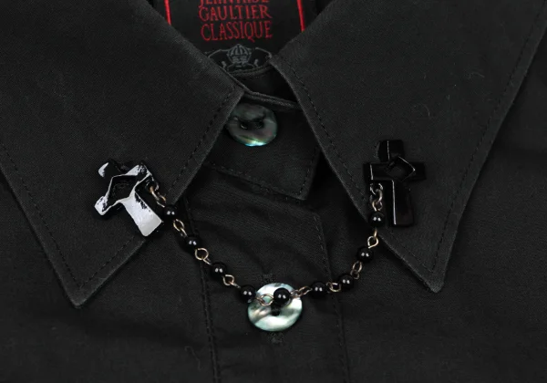 Jean Paul GAULTIER CLASSIQUE Cross Chain Embellished Collar Long Sleeve Shirt K-165436_005