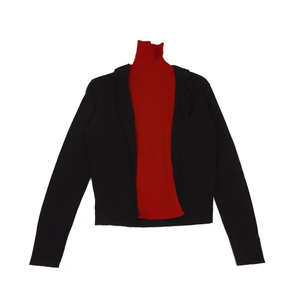 Jean Paul GAULTIER CLASSIQUE Ribbed Turtleneck Jacket Look Pullover Top Black,Red 48 K-165437_001