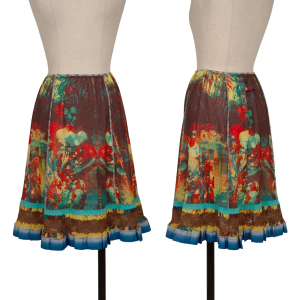 Jean Paul GAULTIER FEMME Psychedelic Printed Hem Lace Skirt Multi-Color 40 K-165468_001
