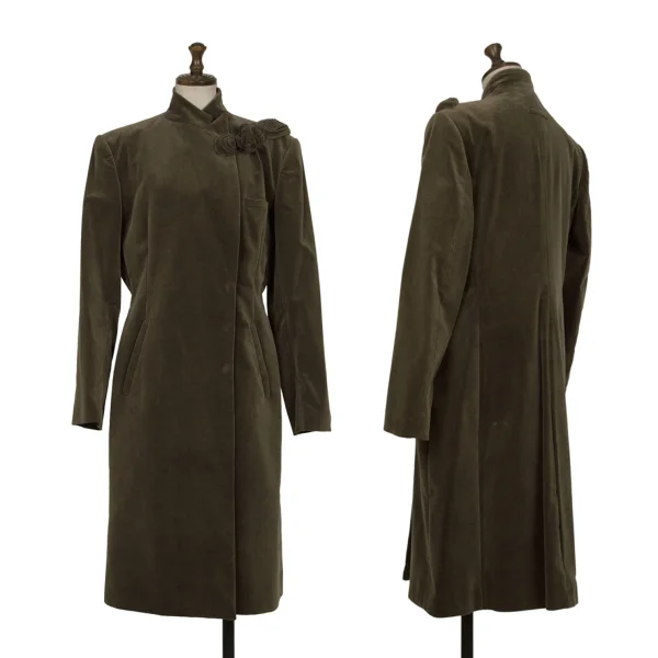 Jean Paul GAULTIER CLASSIQUE Decoration Button Velour Coat Khaki 40 K-165470_001