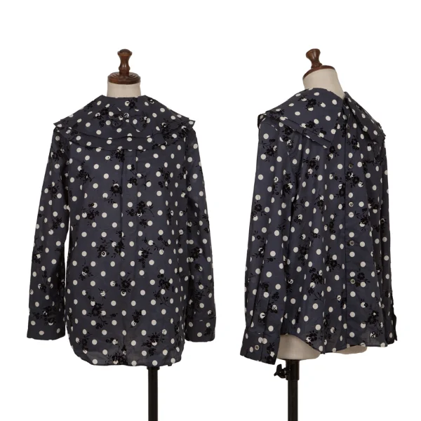 tricot COMME des GARCONS Floral Flocky Printed Dot Back Open Blouse Navy,Black M K-165478_001