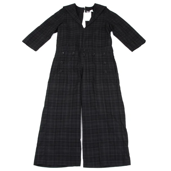 tao Linen Blend Checked Sailor Collar Jumpsuit K-165488_002