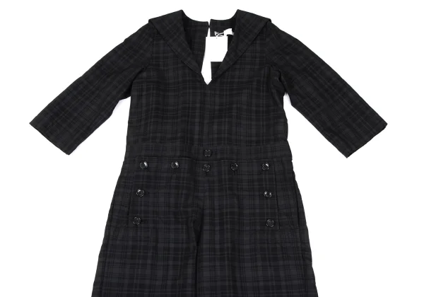tao Linen Blend Checked Sailor Collar Jumpsuit K-165488_003