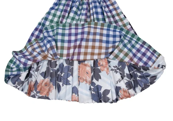 tricot COMME des GARCONS Pleated Floral Print Switching Check Skirt K-165498_007