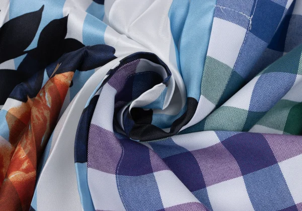 tricot COMME des GARCONS Pleated Floral Print Switching Check Skirt K-165498_010