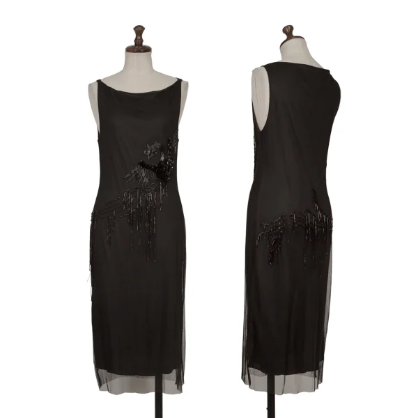 VIVIENNETAM Phoenix Beaded Mesh Sleeveless Dress Black 1 K-165501_001