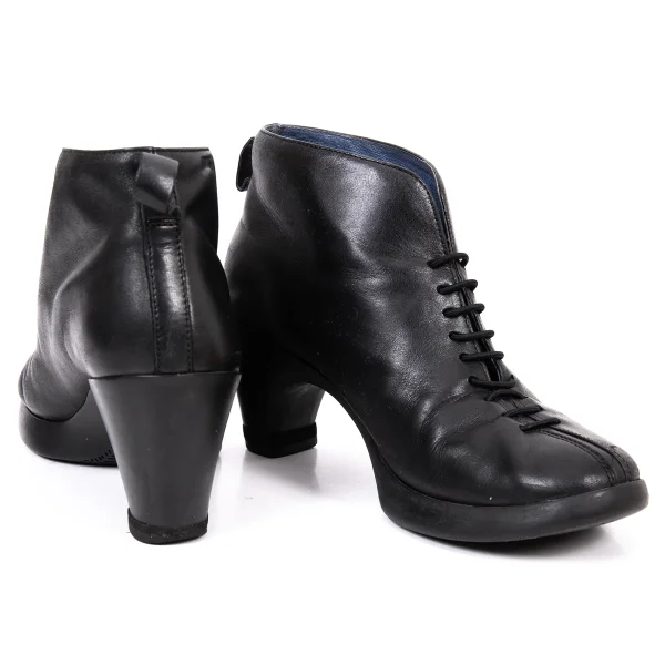 カンペールCAMPER レースアップレザーヒールブーツ 黒37(23.5位)
