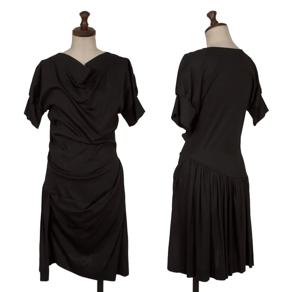 Vivienne Westwood Red Label Orb Embroidered Drape Asymmetrical Dress Black 2 K-165519_001