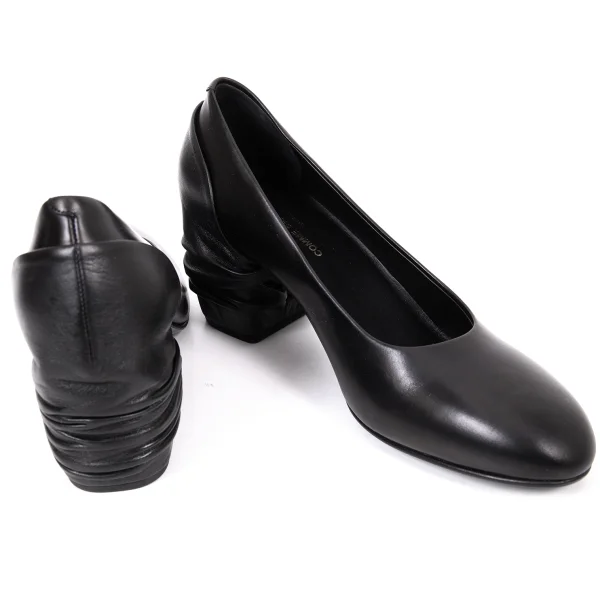 COMME des GARCONS Drape Heel Leather Pumps Black 38 K-165534_001