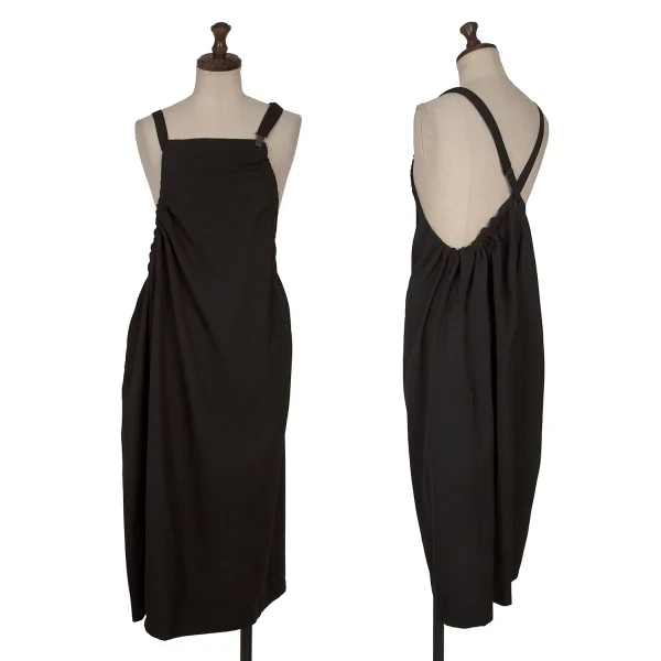 Y's Wool Gaba Suspender Strap Dress Black 3 K-165535_001