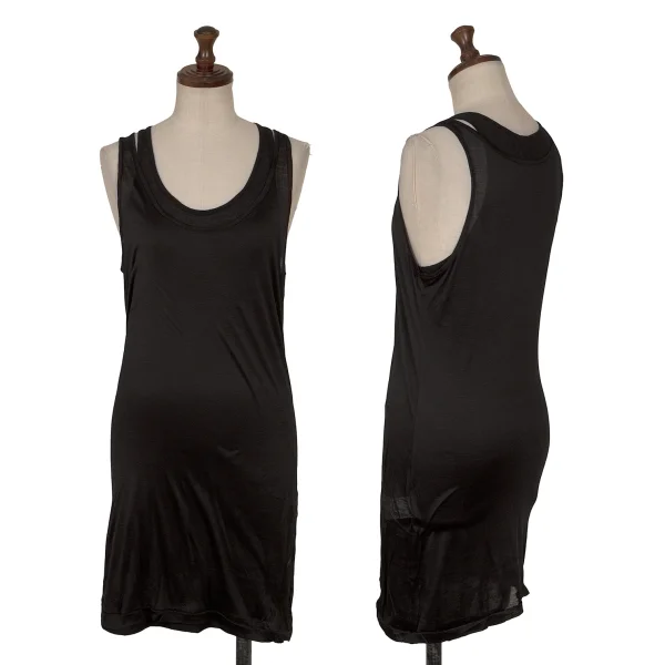 Yohji Yamamoto FEMME Silk Layered Cotton Long Tank Top Black 2 K-165557_001