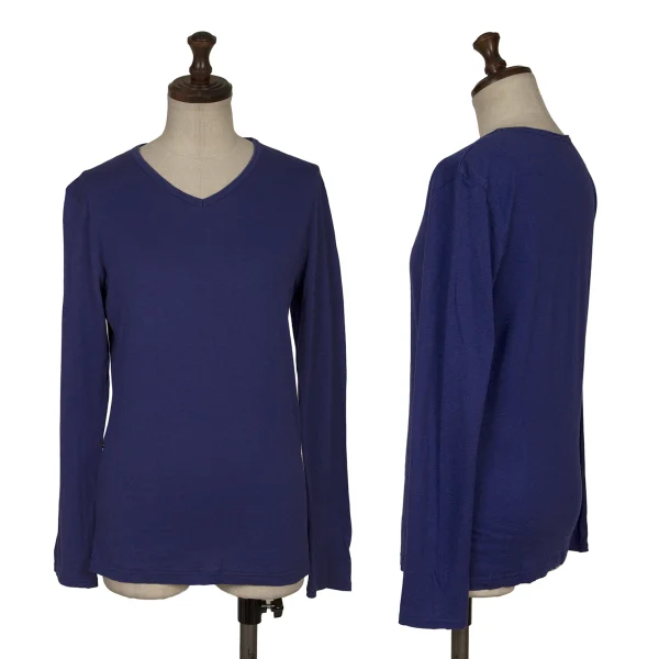 Yohji Yamamoto FEMME Cotton Blend V-neck Top Blue 2 K-165562_001