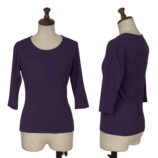 Yohji Yamamoto FEMME Cotton 3/4 Sleeve Stretch Top Purple 2 K-165563_001