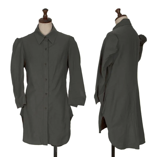 Yohji Yamamoto FEMME Cotton Cupra Darts Shaped Shirt Grey 1 K-165570_001