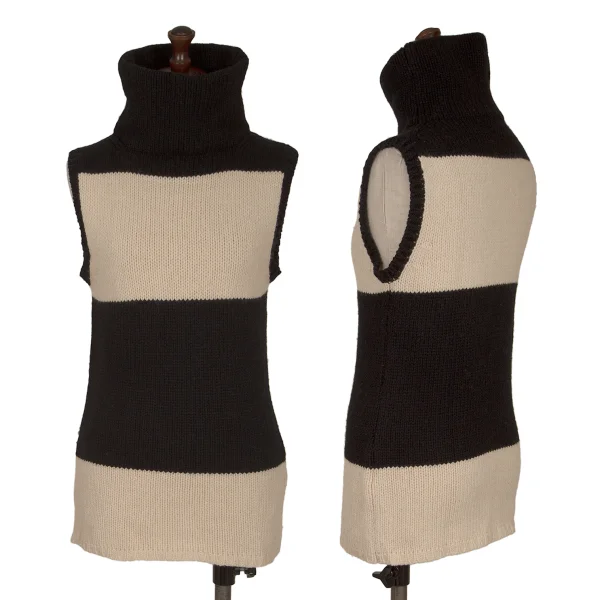 Yohji Yamamoto FEMME Bicolor High Neck Sleeveless Knit Sweater Black,Ivory 3 K-165572_001