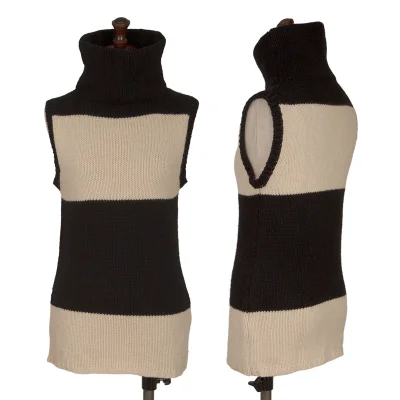 Yohji Yamamoto FEMME Bicolor High Neck Sleeveless Knit Sweater