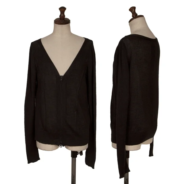 Yohji Yamamoto FEMME Linen Acrylic Zip Up Knit Cardigan Black 2 K-165574_001