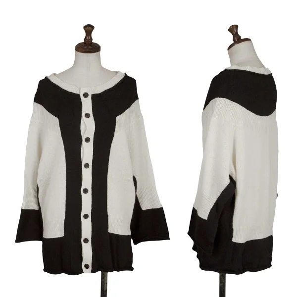 Yohji Yamamoto FEMME Paste Design Two-tone Knit Cardigan Black,White 2 K-165578_001