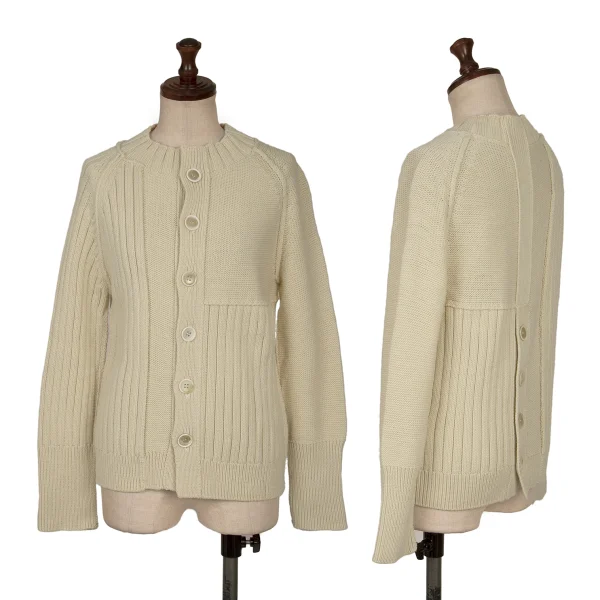 Yohji Yamamoto FEMME Rib Switching Knit Cardigan Ivory 2 K-165580_001