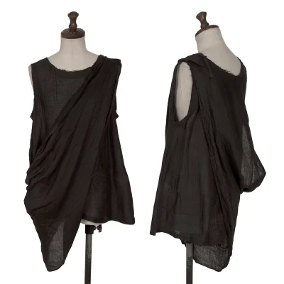 Yohji Yamamoto FEMME Linen Cut Off Draped Loop Sleeveless Top