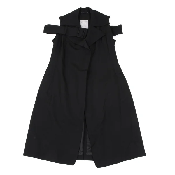 Yohji Yamamoto FEMME Wool Gaba Belted Sleeveless Long Jacket K-165584_002
