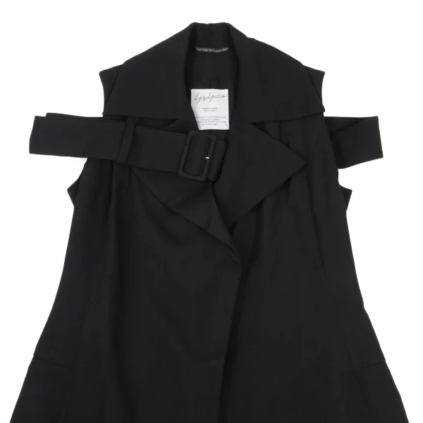 Yohji Yamamoto FEMME Wool Gaba Belted Sleeveless Long Jacket K-165584_003