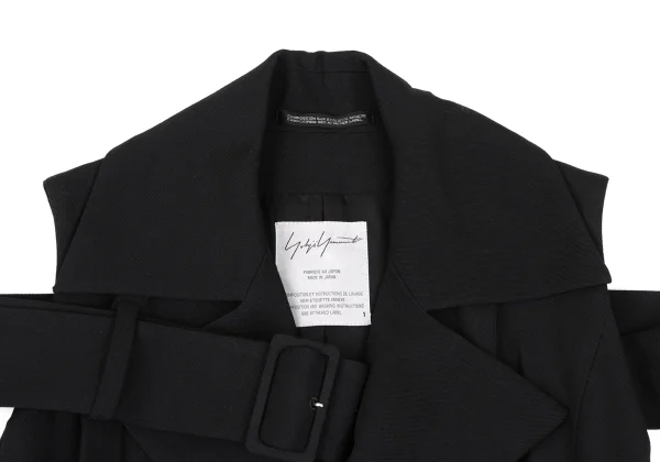Yohji Yamamoto FEMME Wool Gaba Belted Sleeveless Long Jacket K-165584_004