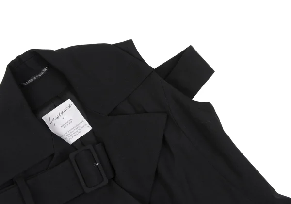 Yohji Yamamoto FEMME Wool Gaba Belted Sleeveless Long Jacket K-165584_005