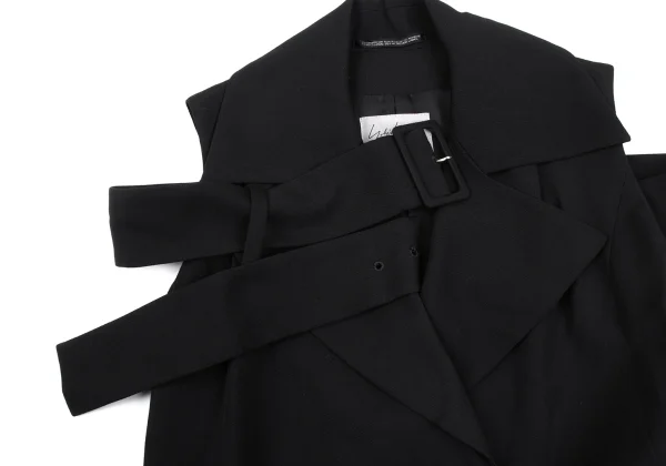 Yohji Yamamoto FEMME Wool Gaba Belted Sleeveless Long Jacket K-165584_007