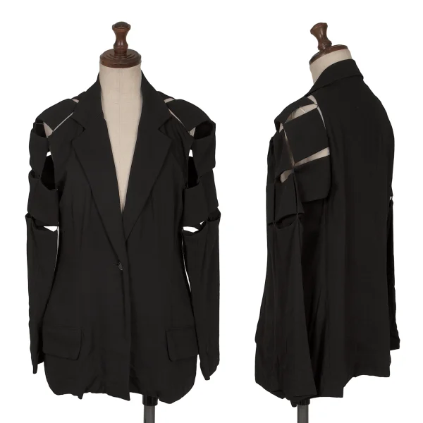 Yohji Yamamoto FEMME Rayon Gaba Square Patch Design Jacket Black 1 K-165585_001