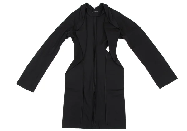 Yohji Yamamoto FEMME Wool Gaba Tuck Lapel Buttonless Jacket K-165587_002