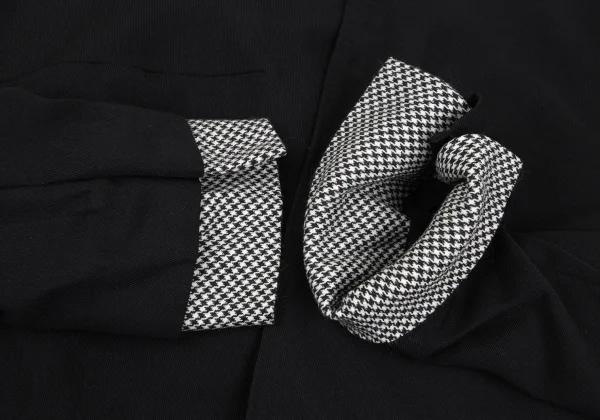 ヨウジヤマモト ファムYohji Yamamoto FEMME オールドギャバ袖ハウンドトゥースレイヤードジャケット 黒1 K-165588_006