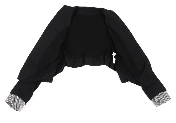 ヨウジヤマモト ファムYohji Yamamoto FEMME オールドギャバ袖ハウンドトゥースレイヤードジャケット 黒1 K-165588_008