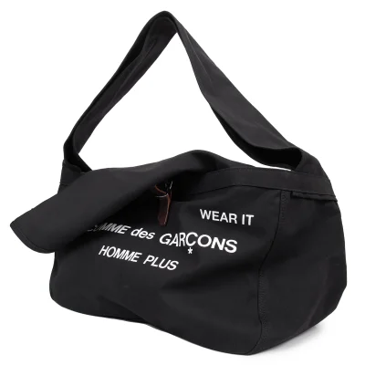 COMME des GARCONS HOMME PLUS Message Print Canvas Flap Shoulder Bag