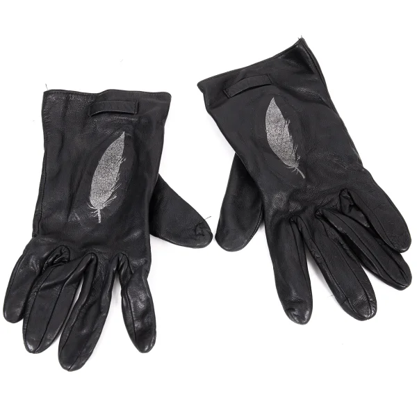 Jean Paul GAULTIER Feather Printed Leather Glove Black  K-165636_001
