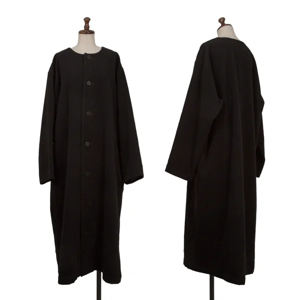 Y's Wool Collarless Long Coat Black S-M K-165637_001