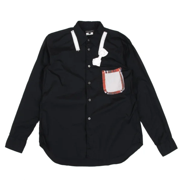 COMME des GARCONS HOMME PLUS Bow Tie Double Patch Pocket Long Sleeve Shirt Black XS K-165641_001