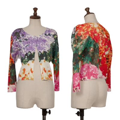 PLEATS PLEASE Colorful Graphic Print Short Cardigan