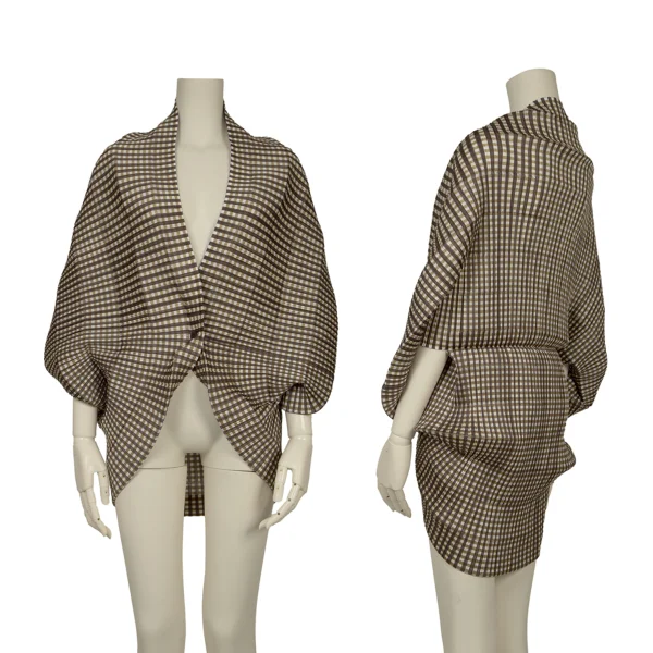 PLEATS PLEASE Check Graphic Print Bolero Mustard,Khaki F K-165675_001