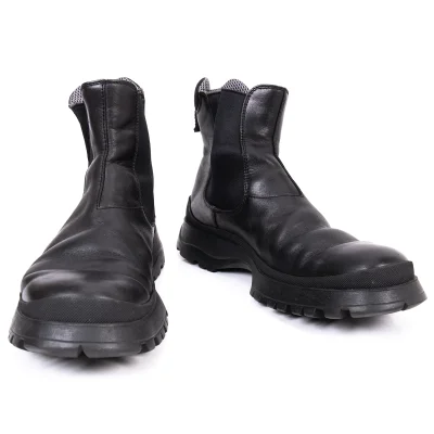 PRADA Mesh Lining Leather Side Gore Boots