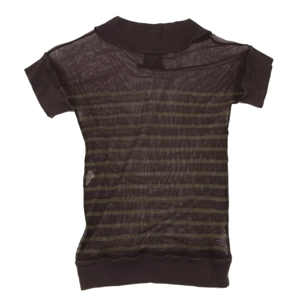 Jean Paul GAULTIER CLASSIQUE Switching Mesh Stripe T-shirt Brown,Khaki 48 K-165725_001