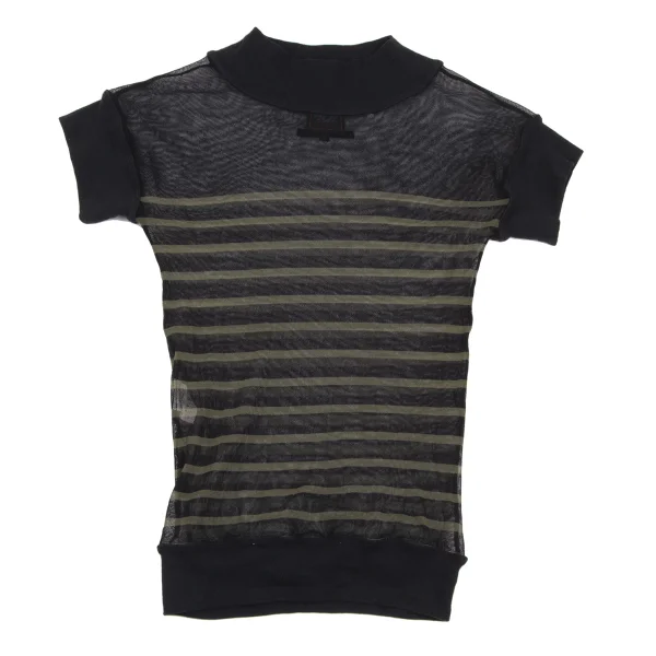 Jean Paul GAULTIER CLASSIQUE Switching Mesh Stripe T-shirt Black,Khaki 48 K-165726_001